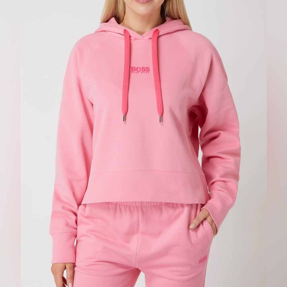 Boss Elisa Active Oversize Logo Hoodie in Faded Neon Pink XS
